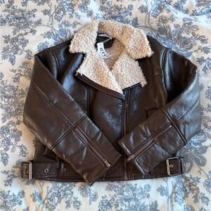 Grey bandit faux leather & Sherpa jacket size S